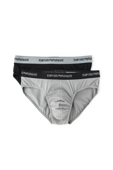 Emporio Armani Underwear, Set de chiloti cu banda logo in talie - 2 perechi, Negru/Gri Emporio Armani Underwear, Set de chiloti cu banda logo in talie - 2 perechi, Negru/Gri