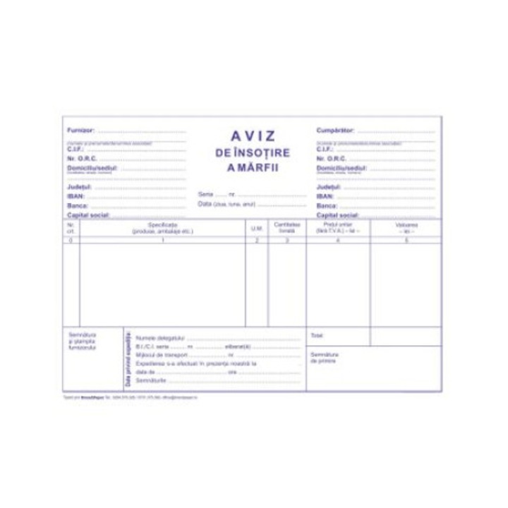 Set de 10 Carnete de Avize Insotire a Marfii, Format A5, 3 Exemplare, 50 Seturi/Carnet, Formular Aviz Pentru Marfa