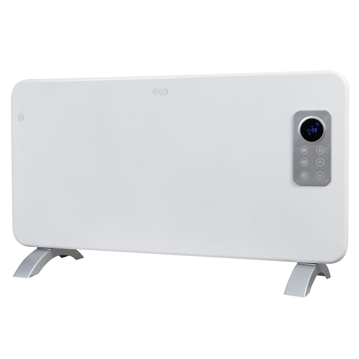 Convector electric podea/perete Argo Minimal Week 1500W, Timer saptamanal, IP24, Termostat digital, Telecomanda, 2 trepte de putere, Display LED