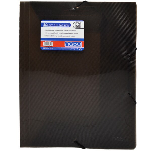 Mapa NEBO din plastic cu elastic format A4 translucida Negru , Robentoys