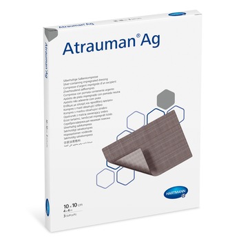 Atrauman Ag Pansament Impregnat cu Unguent Neutru si Argint 10x10 Atrauman Ag Pansament Impregnat cu Unguent Neutru si Argint 10x10