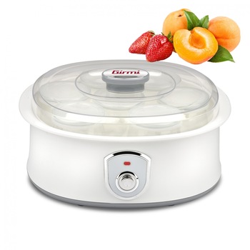 Aparat pentru preparat iaurt cu 7 borcane de sticla x 180ml cu capac, consum 20w, alb Girmi Italia Aparat pentru preparat iaurt cu 7 borcane de sticla x 180ml cu capac, consum 20w, alb Girmi Italia