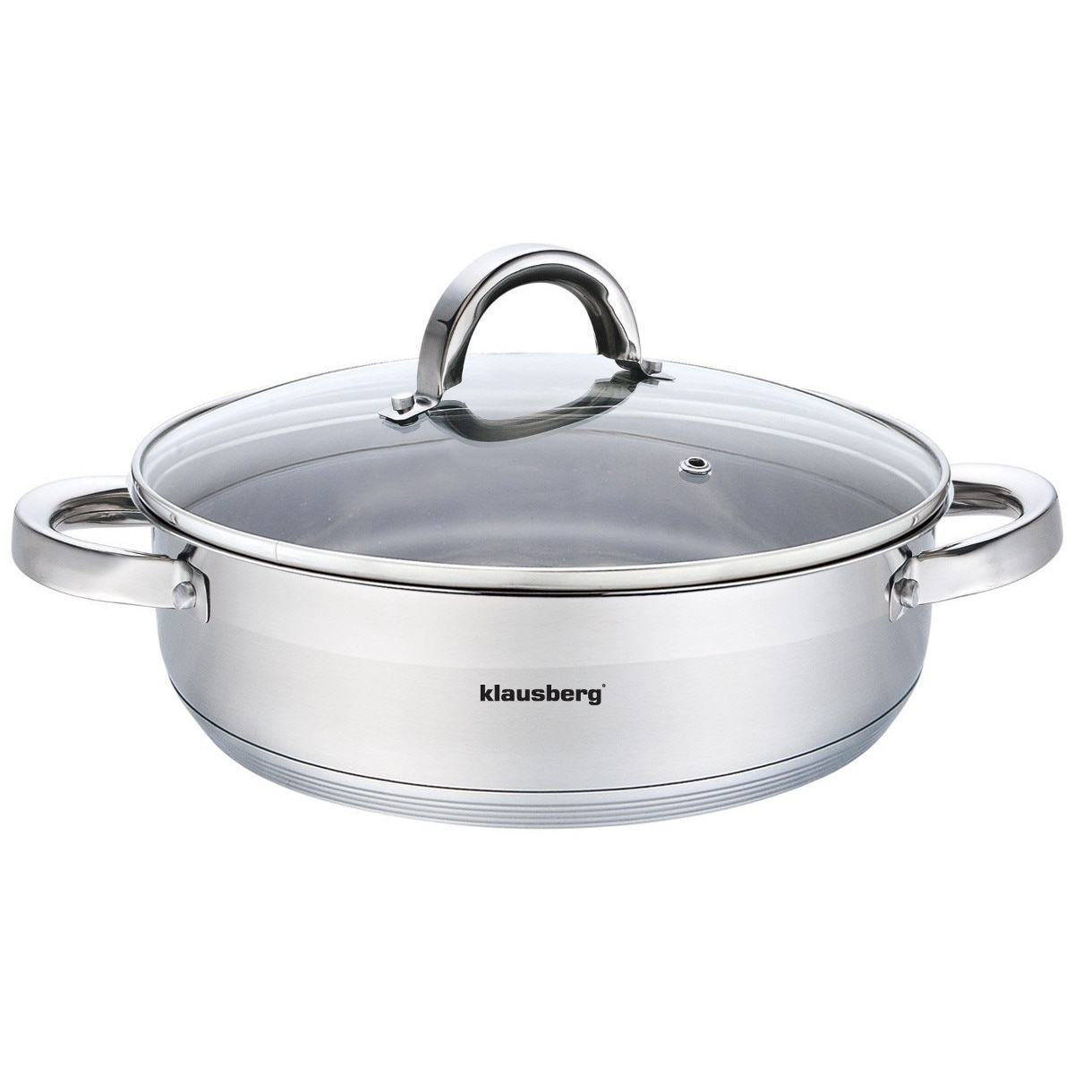 Tigaie cu manere si capac Klausberg KB 7172, 24 cm, 3.5 litri, Fund gros, Inox