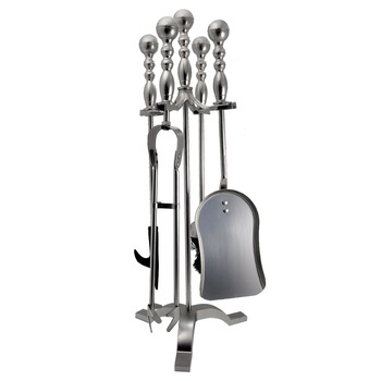 Set accesorii semineu, suport cu 4 piese, nichel, 53 cm Set accesorii semineu, suport cu 4 piese, nichel, 53 cm