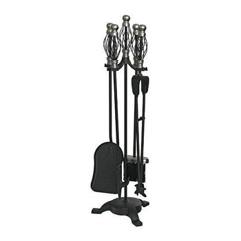 Set accesorii semineu, suport cu 4 piese, nichelate, 66 cm Set accesorii semineu, suport cu 4 piese, nichelate, 66 cm