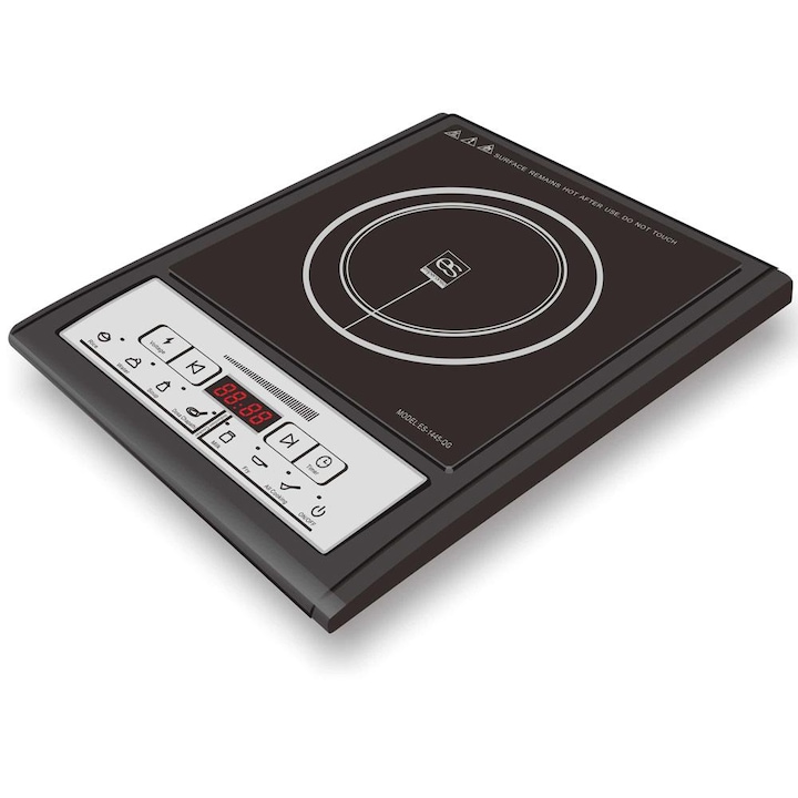 Plita Japoneza Rotunda EDAR Electrica Cu Manere Detasabile Si Alimentare La Priza, Antiaderenta, Gatire Fara Ulei, Metalica, Reglaj Temperatura, Negru/Rosu