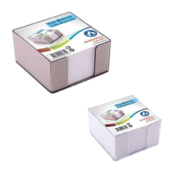 Cub hartie alba 80 gr, 9x9x5 cm, 500 file + suport transparent