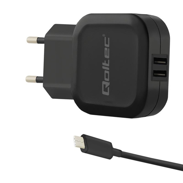 Adaptor AC Qoltec, 17W, 5V, 3.4A, 2xUSB, USB tip C