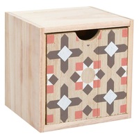 Cutie de lemn cu sertar si design forme geometrice , DecorCasa , 12 x 12 cm