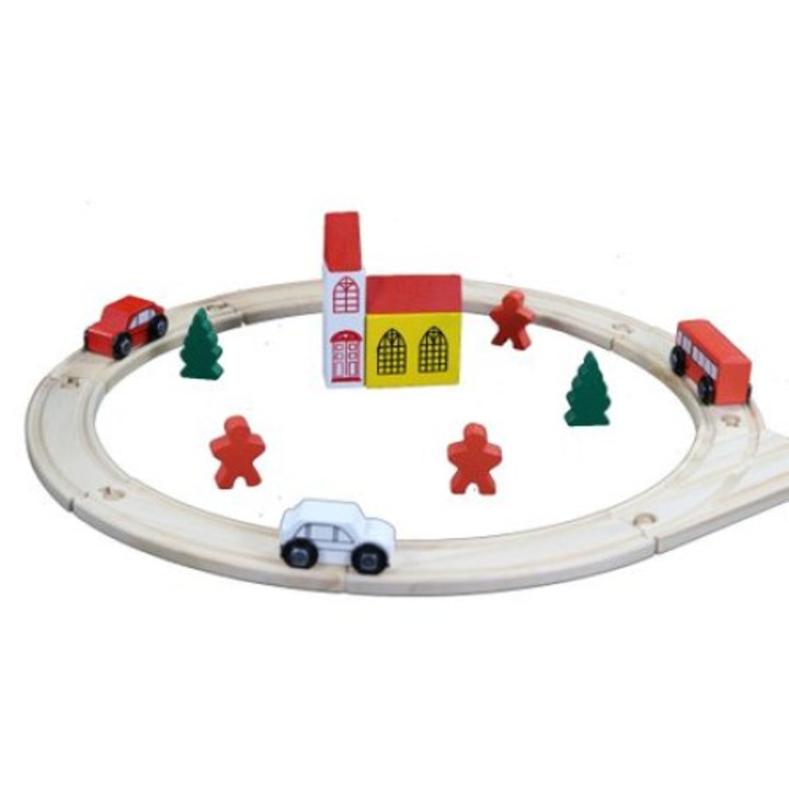 Set circuit auto din lemn cu traseu si 25 piese , Picodino®