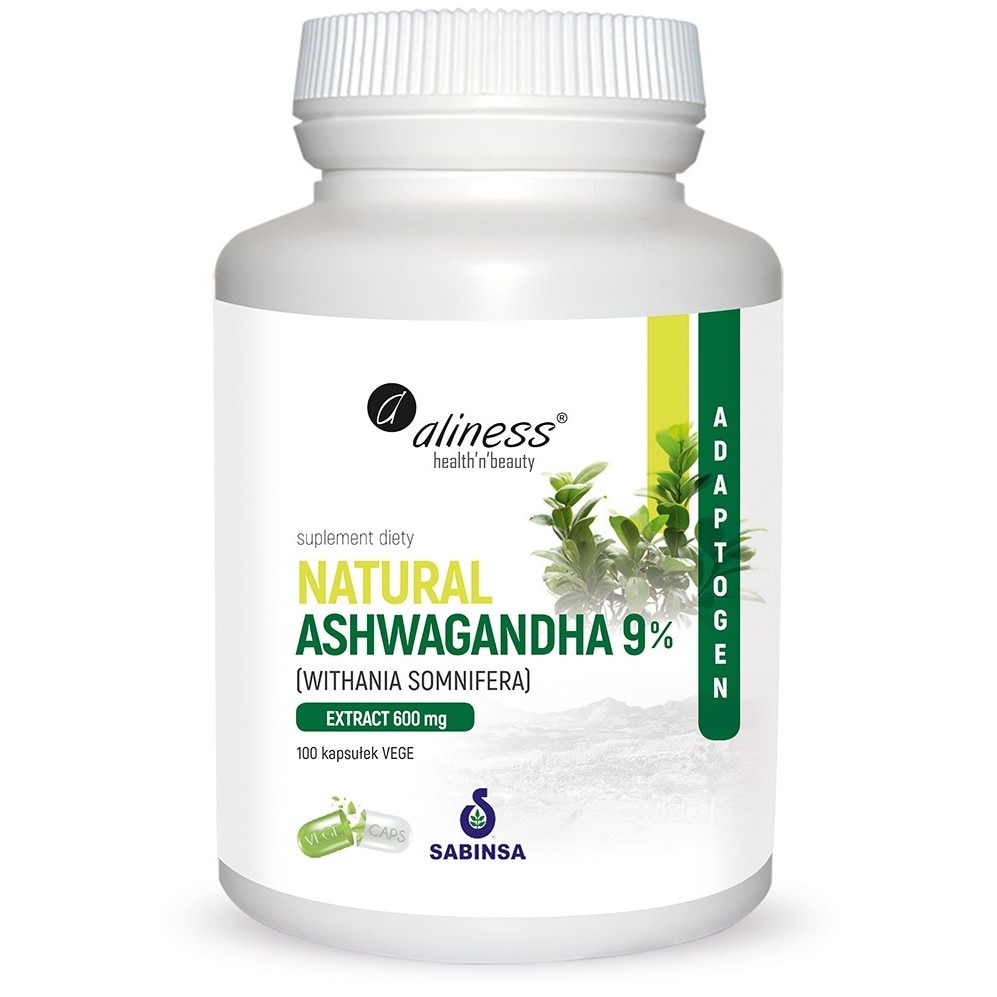 Herbal Supplement Natural Ashwagandha 600 mg 9% ALINESS, Adaptogen - 100 Vegetarian Capsules