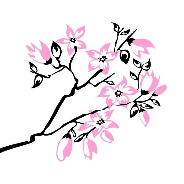 Sticker decorativ Big Flower, 140 x 106 cm, negru cu roz deschis