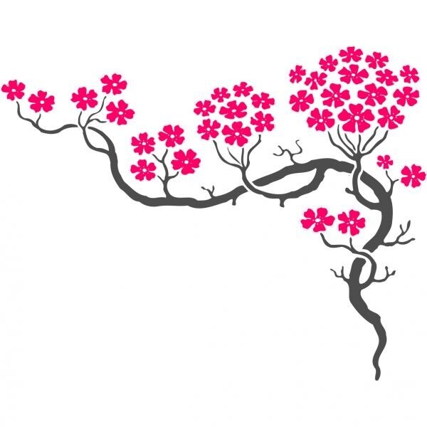 Sticker decorativ Flori de Cires, 130 x 165 cm, gri inchis cu fuxia