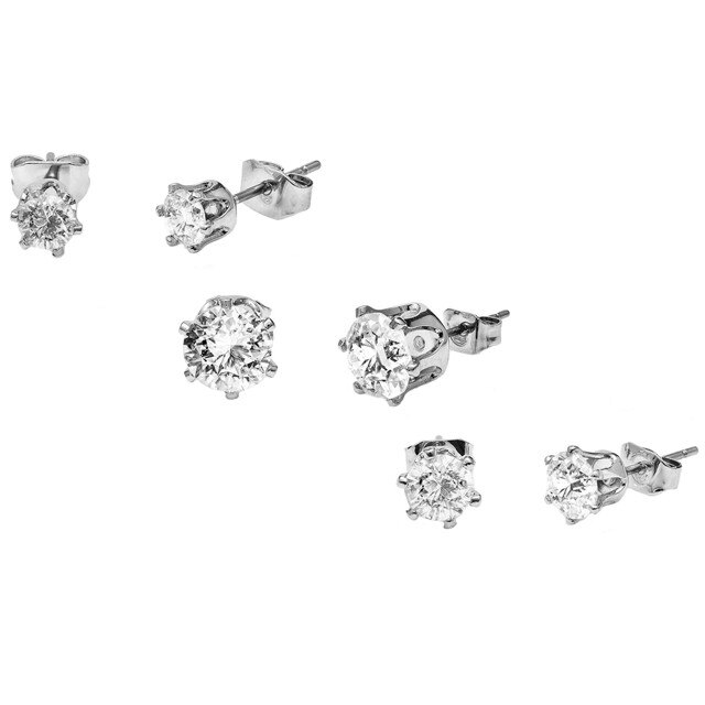 Set 3 cercei placati The Gemseller cu cristale Swarovski® argintii