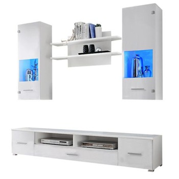 Living Kring Mia, cu lumini, Alb / Alb Lucios, 200 x 195 x 43 cm Living Kring Mia, cu lumini, Alb / Alb Lucios, 200 x 195 x 43 cm