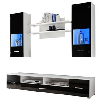 Living Kring Mia, cu lumini, Alb / Negru Lucios, 200 x 195 x 43 cm Living Kring Mia, cu lumini, Alb / Negru Lucios, 200 x 195 x 43 cm