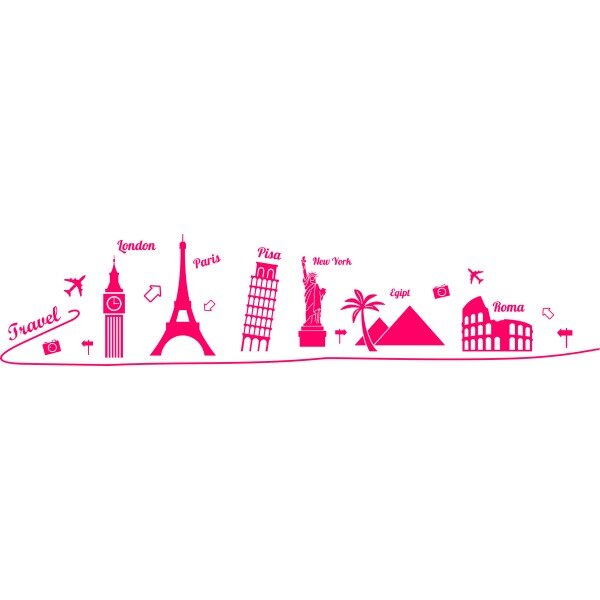 Sticker decorativ Travel around the world, 250 x 61 cm, fuxia