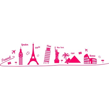 Sticker decorativ Travel around the world, 250 x 61 cm, fuxia Sticker decorativ Travel around the world, 250 x 61 cm, fuxia