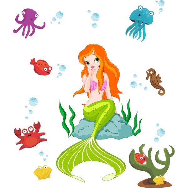 Sticker decorativ Frumoasa sirena, 110 x 120 cm