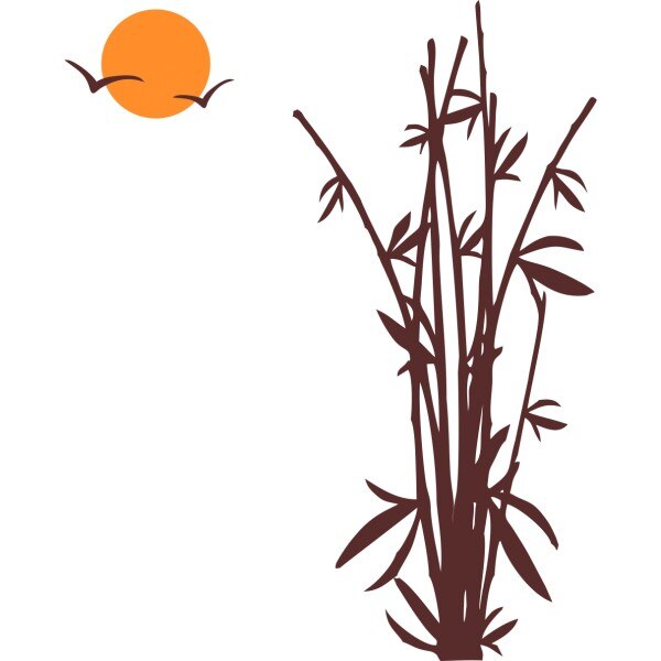 Sticker decorativ Bamboo in the Sunset, 120 x 89 cm, maro inchis cu portocaliu
