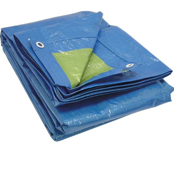 Ponyva 5x8m, polietilén, 100% vízálló, 75g/m2, kék-zöld színű