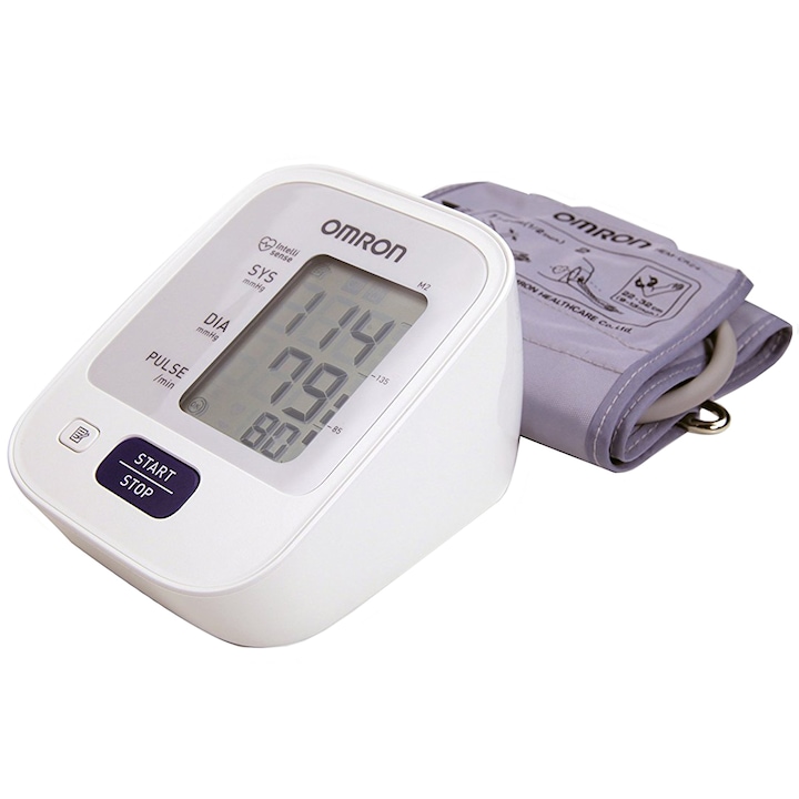 Апарат за измерване на кръвно налягане Omron M2, Технологията Intellisense, Бял/Сив + Адаптер