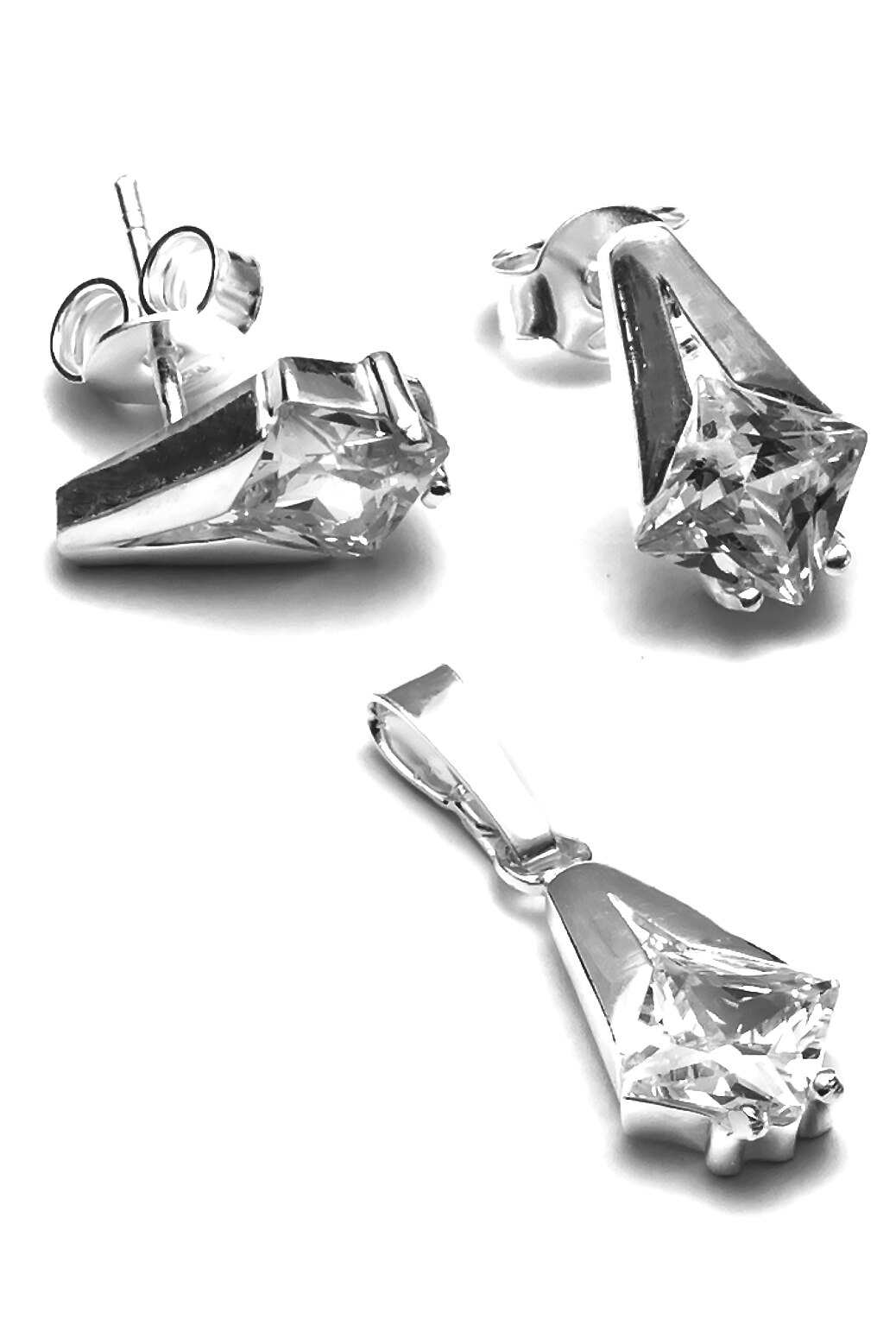 Set din argint 925,Eurosilver,cu zirconiu patrat de 5x5 mm,alb