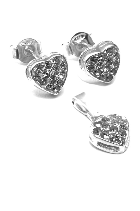 Set din argint 925, Eurosilver, in forma de inima cu cristale Swarovski, alb