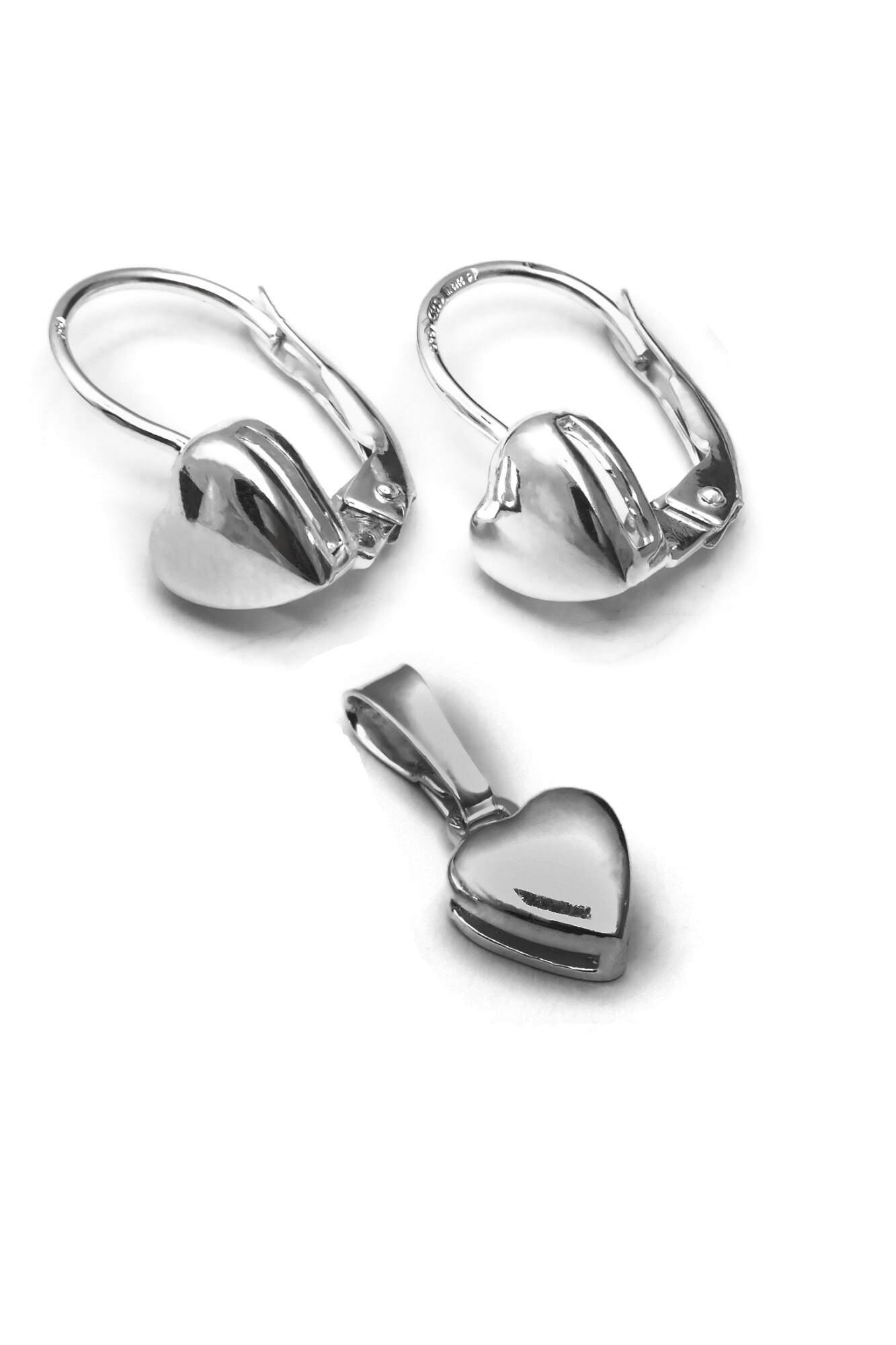Set din argint 925, Eurosilver, in forma de inima fara pietre, alb