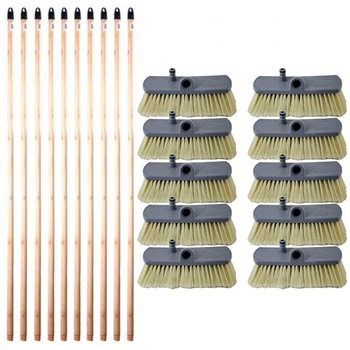 Pachet - 10 x Perie auto cu filet, Gri, Matura pentru masina cu adaptor pentru furtun, 23cm + 10 x Coada din lemn cu filet, Pentru matura si mop, 120cm Pachet - 10 x Perie auto cu filet, Gri, Matura pentru masina cu adaptor pentru furtun, 23cm + 10 x Coada din lemn cu filet, Pentru matura si mop, 120cm