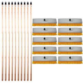 Pachet - 10 x Perie de covor cu filet, Gri, Matura pentru covoare, 22.6cm + 10 x Coada din lemn cu filet, Pentru matura si mop, 120cm Pachet - 10 x Perie de covor cu filet, Gri, Matura pentru covoare, 22.6cm + 10 x Coada din lemn cu filet, Pentru matura si mop, 120cm
