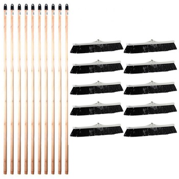 Pachet (10 + 10) - 10 x Matura stradala cu filet, Caldaram, Gri, Perie de maturat pentru strada si curte, Atasabila, 57cm + 10 x Coada din lemn cu filet, Pentru matura si mop, 120cm Pachet (10 + 10) - 10 x Matura stradala cu filet, Caldaram, Gri, Perie de maturat pentru strada si curte, Atasabila, 57cm + 10 x Coada din lemn cu filet, Pentru matura si mop, 120cm