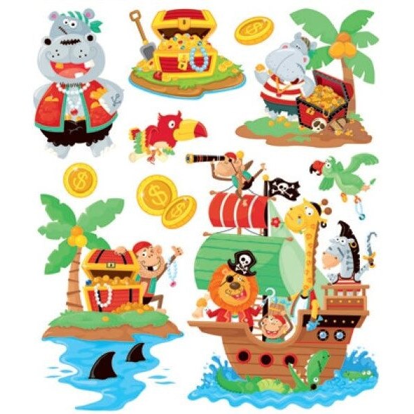 Set 10 stickere perete, piratii si comoara, 33 x 29 cm