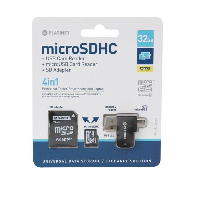 4-in-1 microSD 32GB + card reader+ otg + adaptor, Platinet