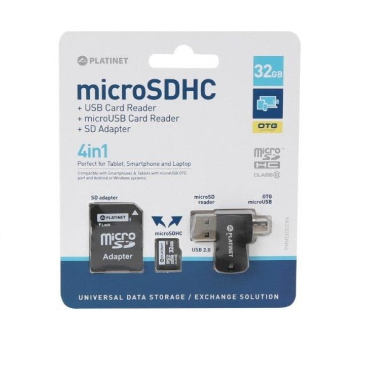 4-in-1 microSD 32GB + card reader+ otg + adaptor, Platinet