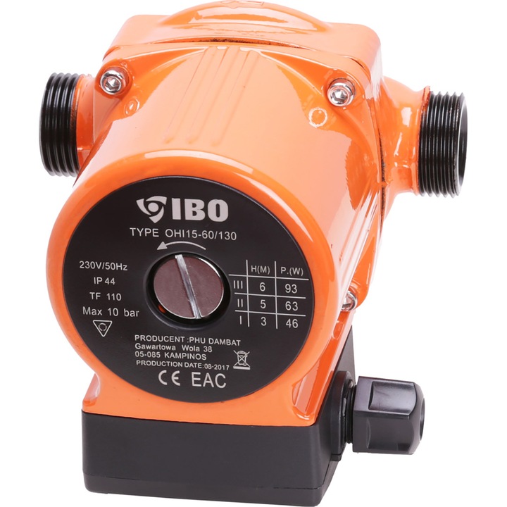 Pompa apa curata de recirculare Ibo Dambat IB030002, 93 W, 230 V, 55 l/min debit maxim, 6 m inaltime refulare, 6 m adancime absorbtie