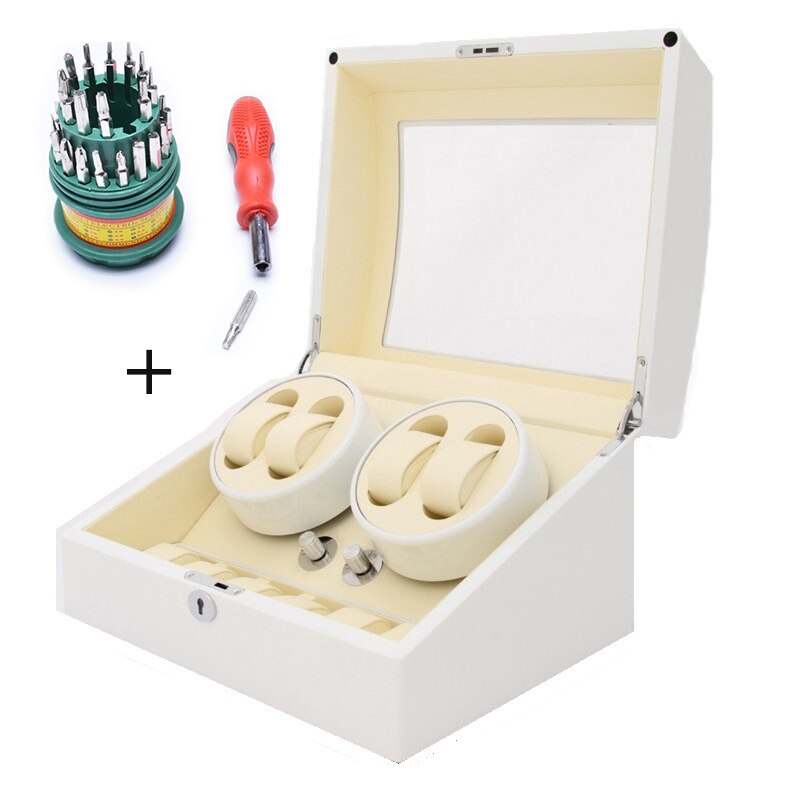 Cutie Intoarcere Ceasuri Watch Winder 4 + 6 spatii din lemn ALB + CADOU