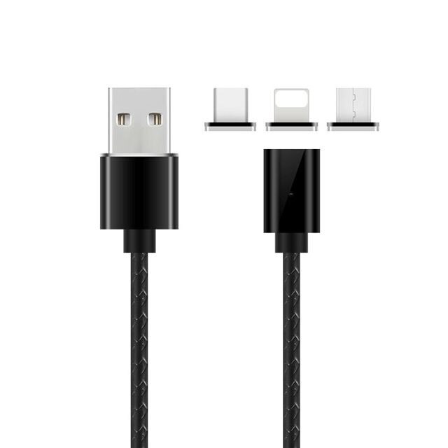 Cablu magnetic SJX-08, 3 in 1 (USB micro, iPhone, Tip C), negru