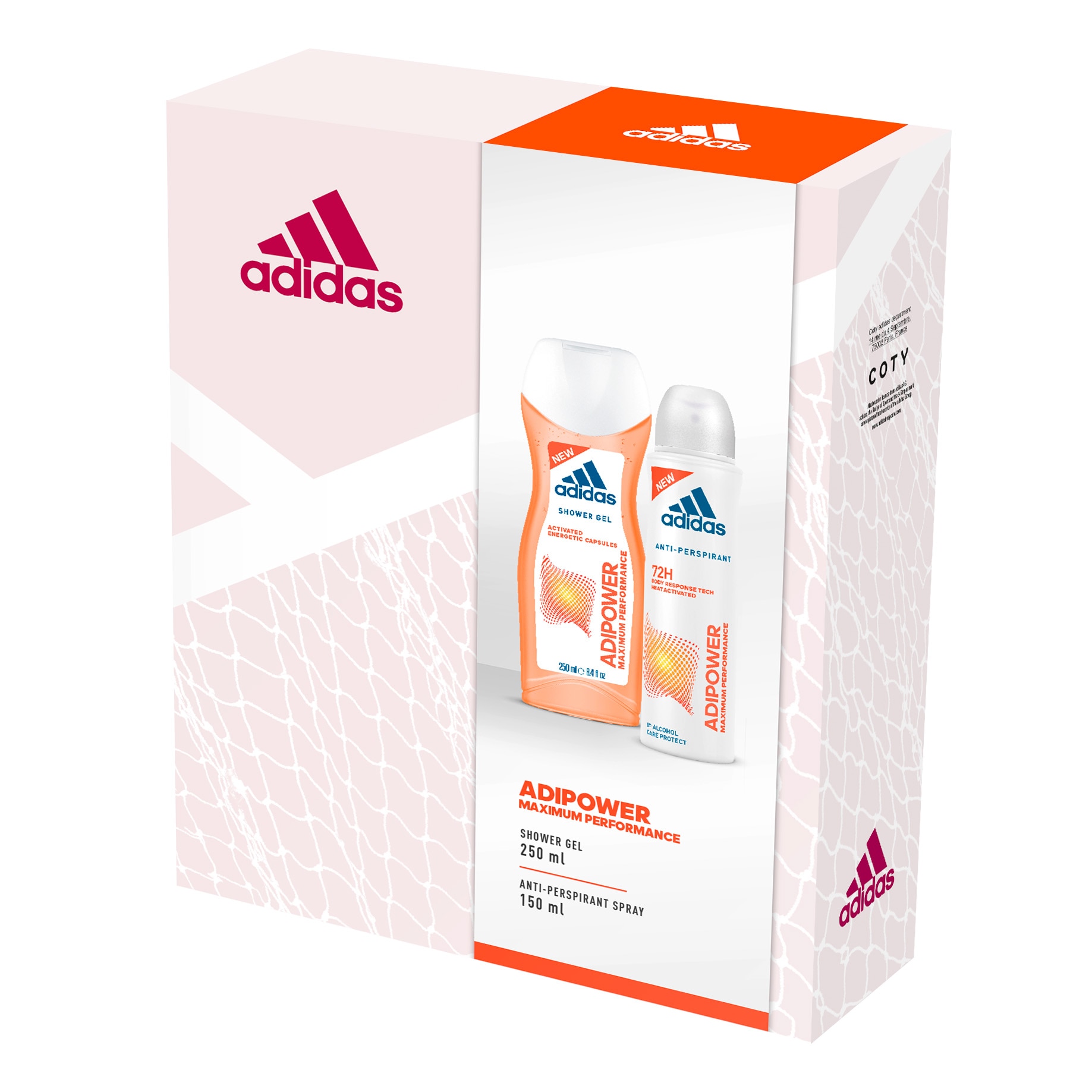 Set adidas Adipower, Femei: Deodorant anti-perspirant, 150 ml + Gel de dus, 250 ml