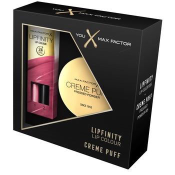 Set Max Factor: Pudra compacta Creme Puff 005 Translucent, 21 g + Ruj Lipfinity Lip Colour 24h 055 Sweet, 2.3 ml + 1.9 g Set Max Factor: Pudra compacta Creme Puff 005 Translucent, 21 g + Ruj Lipfinity Lip Colour 24h 055 Sweet, 2.3 ml + 1.9 g