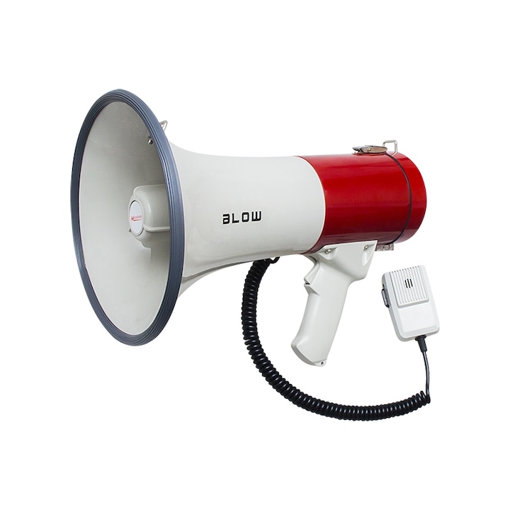 Megaphone Blow MP-1512 600m mikrofonnal és szirénával, 25 W teljesítmény, fehér/piros szín