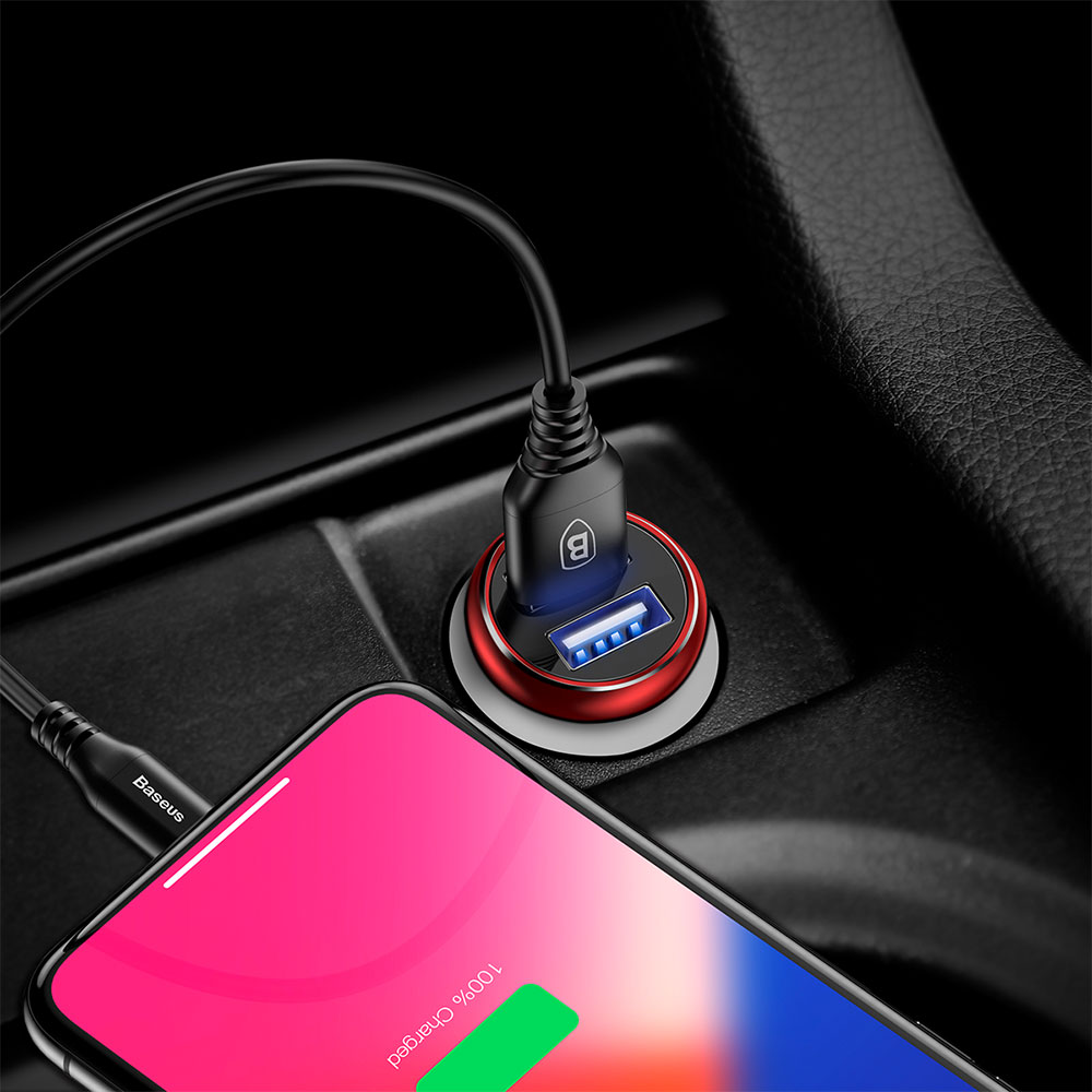 Incarcator Auto Baseus Gentleman Dual USB, 4.8 A, Rosu