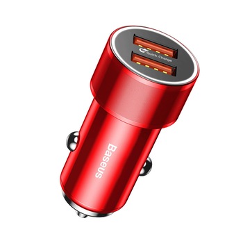 Incarcator Auto Baseus Small Screw Dual USB QC, 4.8 A, Rosu Incarcator Auto Baseus Small Screw Dual USB QC, 4.8 A, Rosu