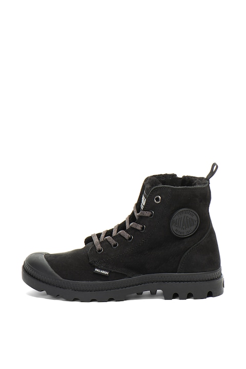 Palladium, Ghete de piele cu captuseala de blana sintetica Pampa, Negru
