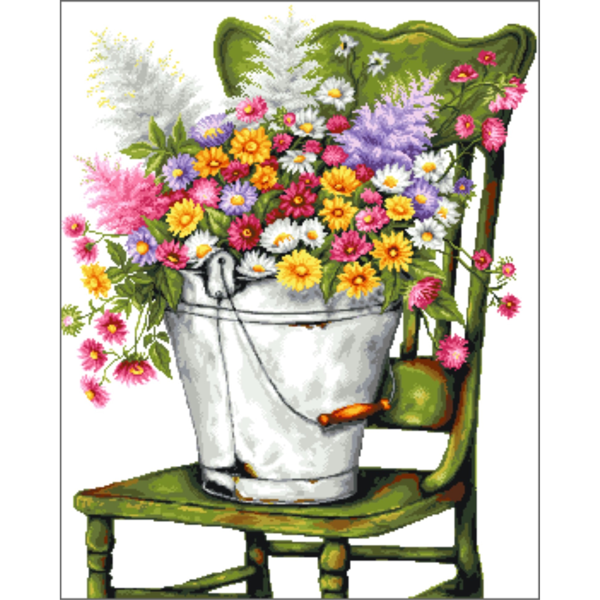 Goblen Astilbe si margarete, Rogoblen, kit cu panza imprimata, 35x28 cm, bumbac