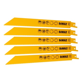 Set 5 panze fierastrau sabie pentru taiat pvc, plastic , 152mm, 25 tpi , DeWalt Set 5 panze fierastrau sabie pentru taiat pvc, plastic , 152mm, 25 tpi , DeWalt