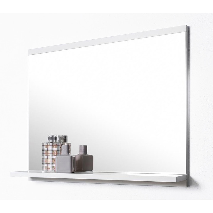 Oglinda alba cu raft, Cu rama, Cristal, 60x50 cm, Alb
