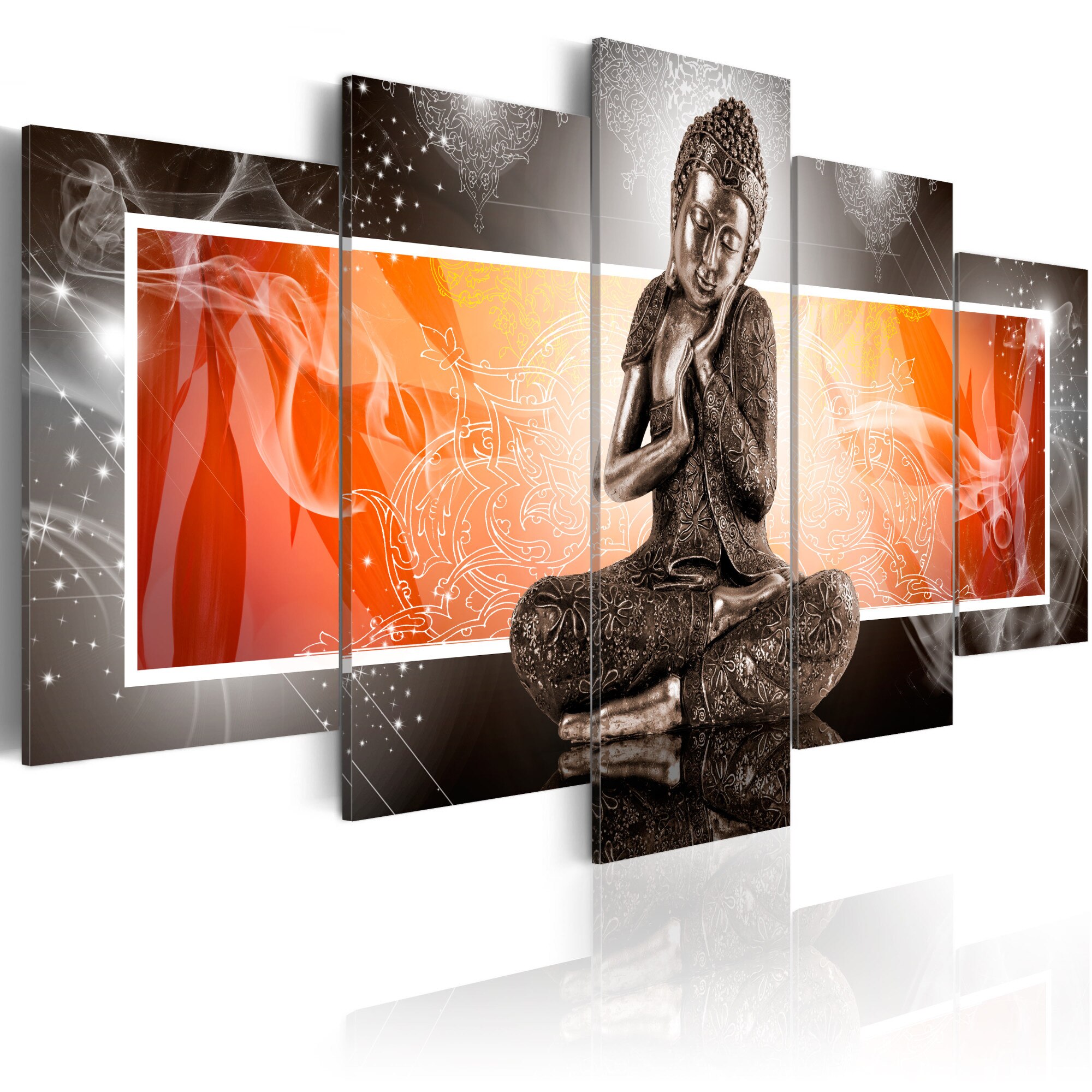 Tablou canvas 5 piese - Buddha si ornamente - 200x100 cm