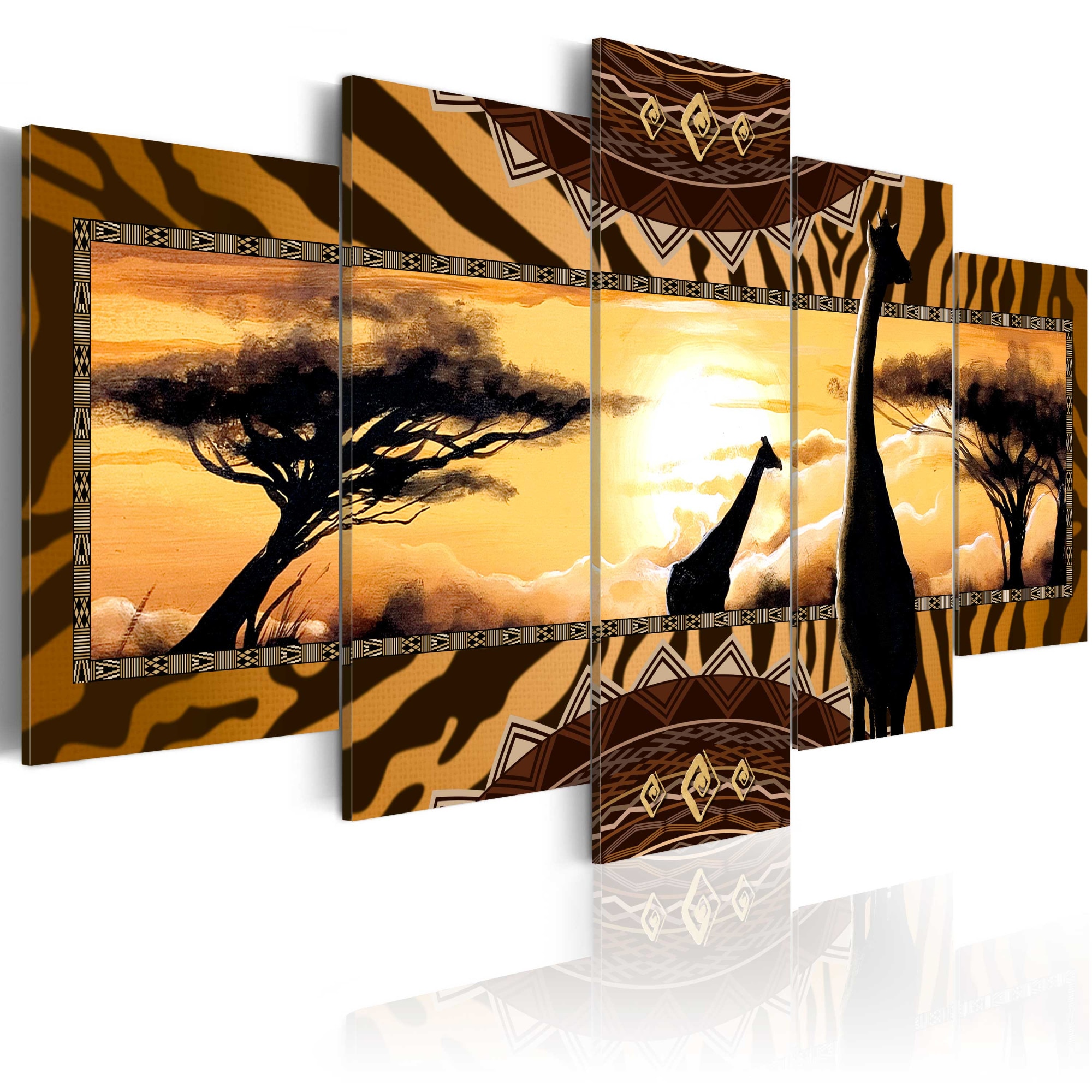 Tablou canvas 5 piese - Girafe africane - 200x100 cm