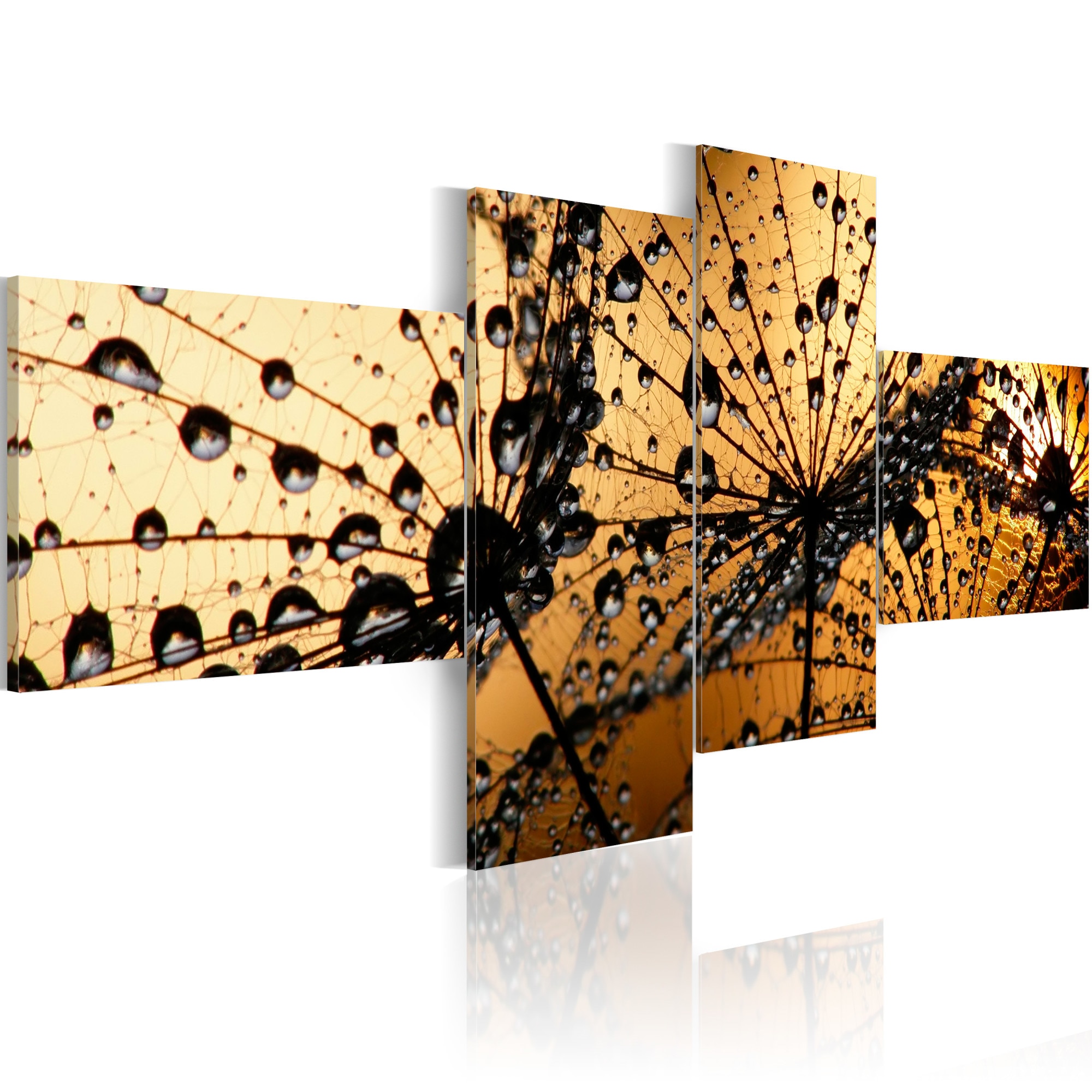 Tablou canvas 4 piese - Dandelii In ceata dimineata - 100x45 cm